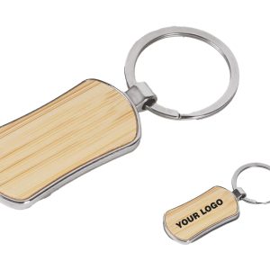 Metal Key Chain With Double Side Bamboo Plate